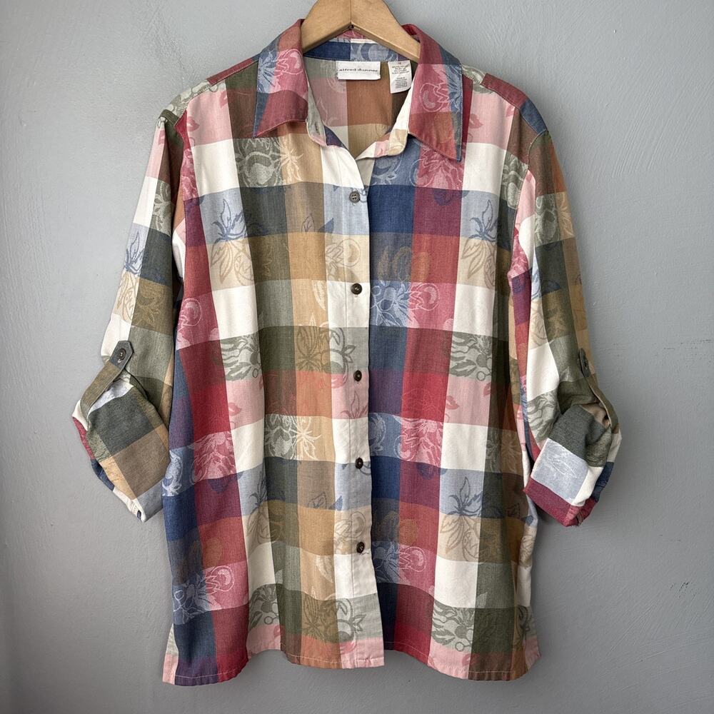 Alfred Dunner Plaid Shirt Size 16 Button Up Check Country Grandma Cottagecore